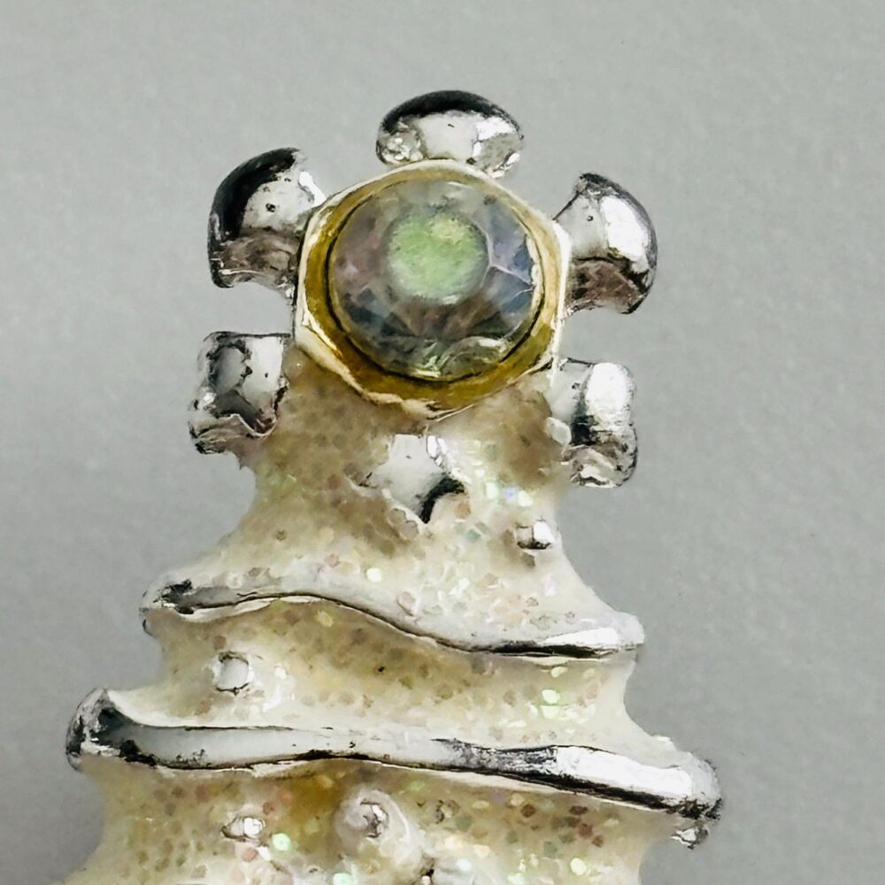 VINTAGE Christopher Radko Silver Tone Christmas Tree Brooch Dangle Snowflake - Picture 3 of 10